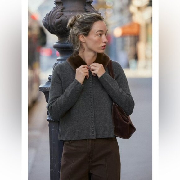 Zara FAUX FUR LAPEL KNIT CARDIGAN - Picture 2 of 9